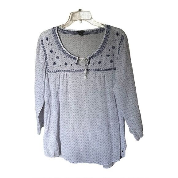 Eddie Bauer Cotton White and Blue Floral Embroidered Shirt with Tie Size Large - Picture 1 of 11